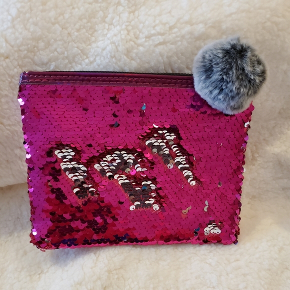 NEW Bh Cosmetics Movable Sequins Pink & Silver Bag NWOT - Picture 2 of 5
